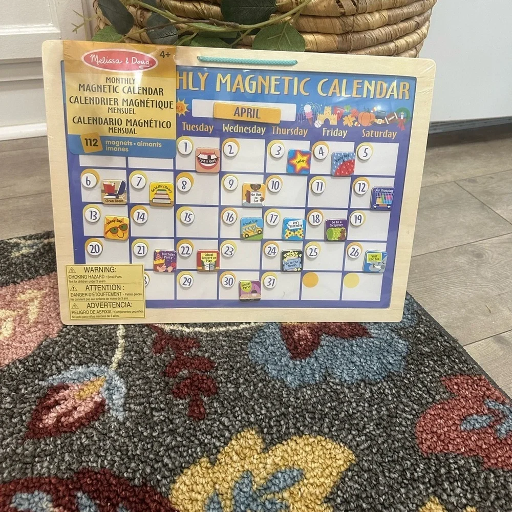 New Melissa & Doug LARGE Colorful Magnetic Calendar Wood Wall Hang 112 Magnets